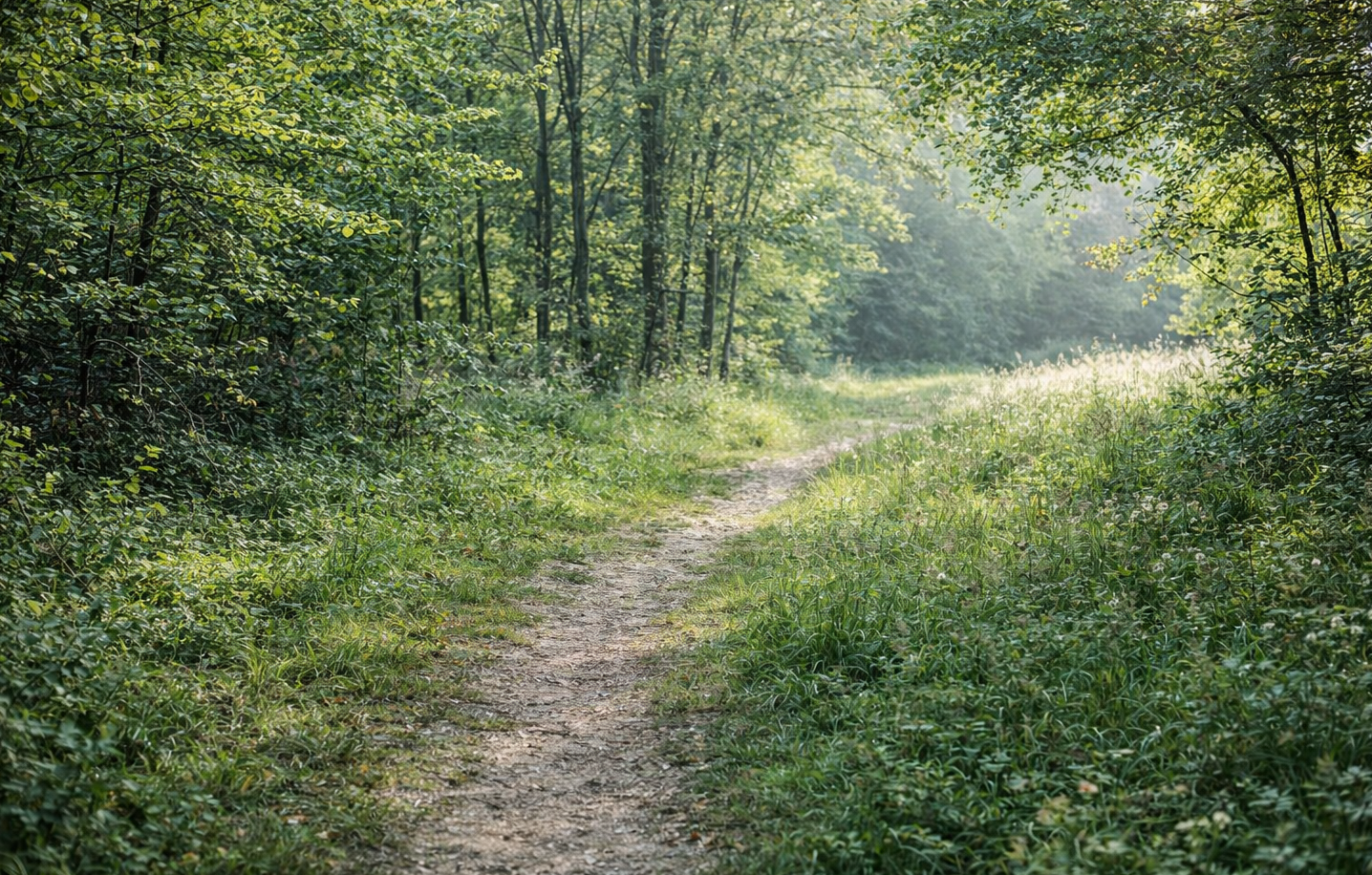 Chemin calme traversant une clairière, lumière naturelle